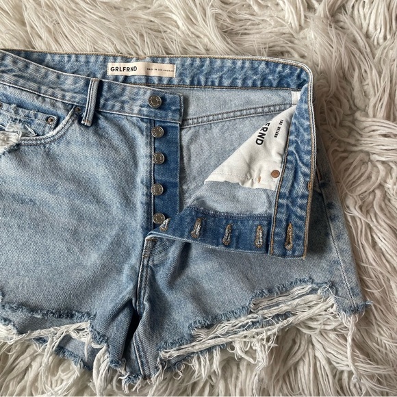 GRLFRND Helena Newport Blue Distressed High Rise Cut-Off Denim Shorts NWT Sz 28 - Picture 9 of 12